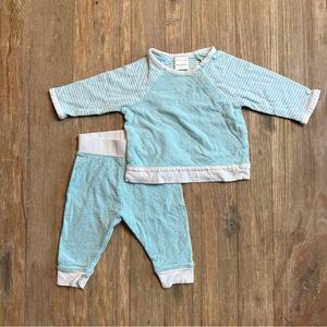 Hanna Andersson Aqua/Baby Blue Striped Baby Outfit, 3-6M